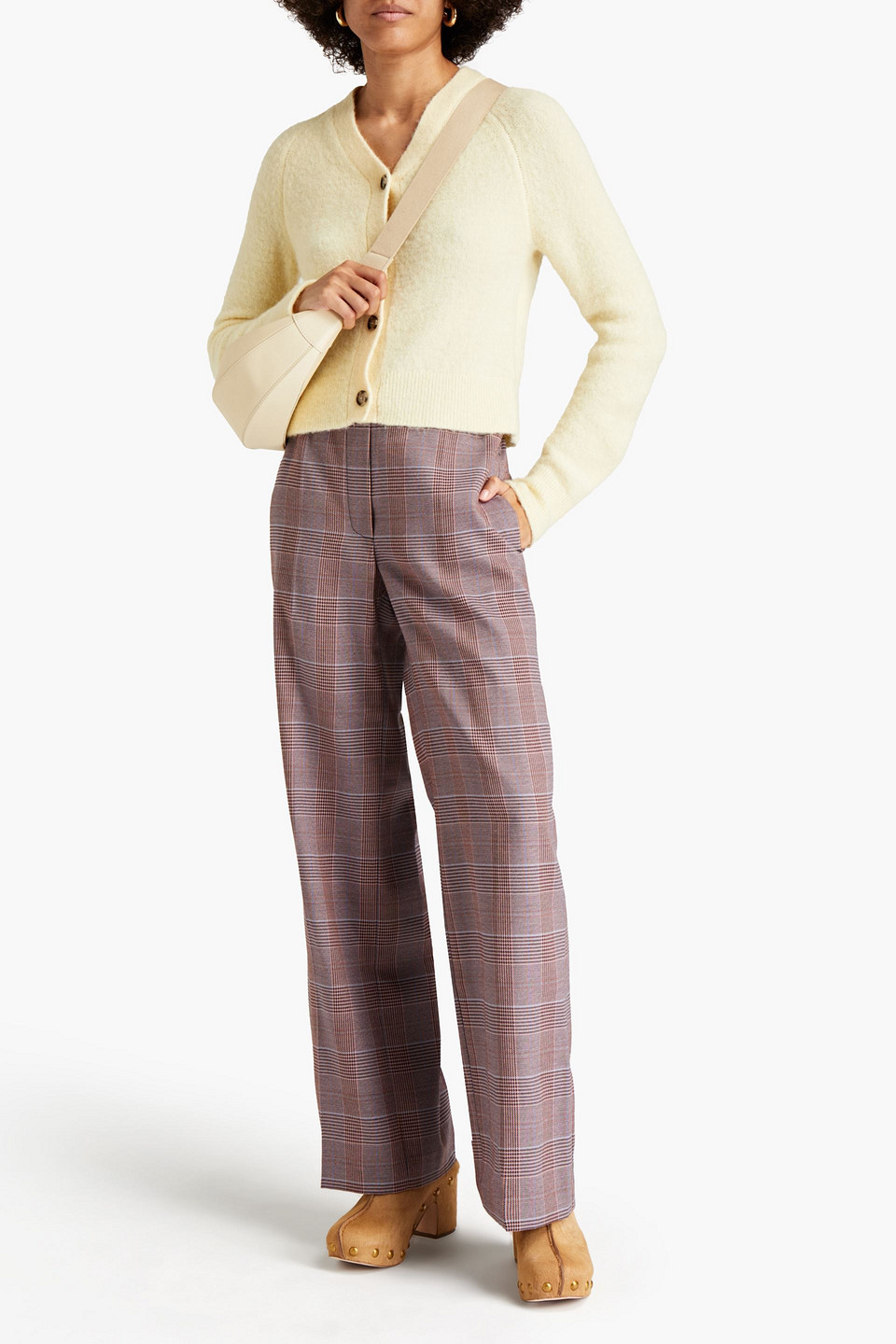 Acne Studios Prince Of Wales Checked Wool-blend Wide-leg Pants In Antique Rose