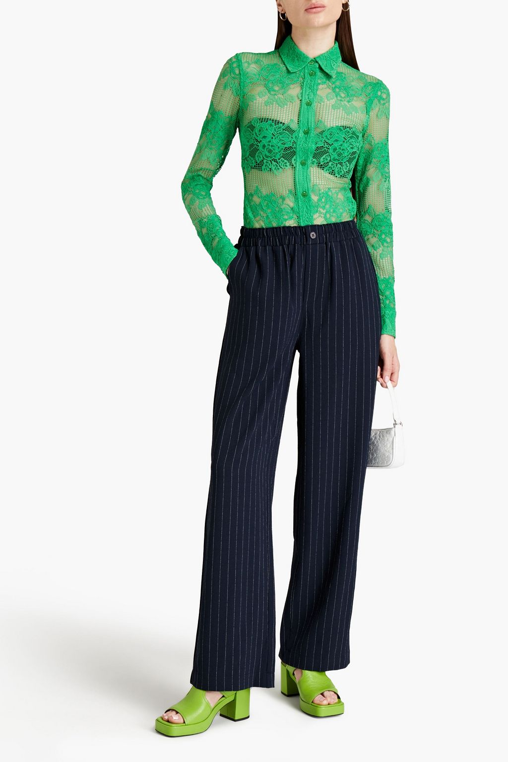 GANNI Corded lace shirt