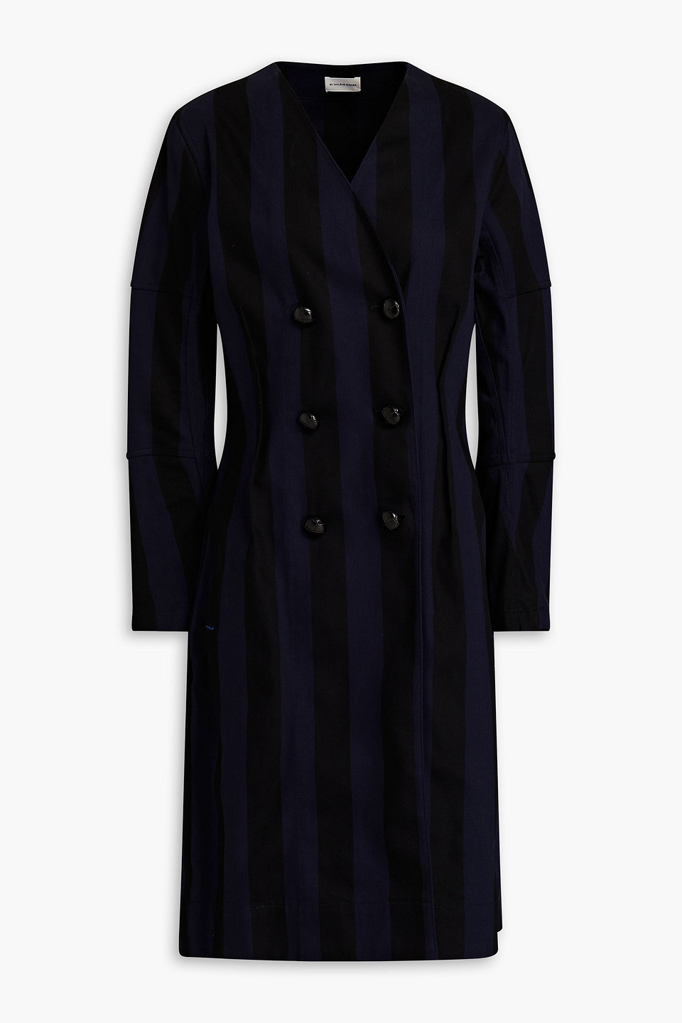 By Malene Birger Karolina Double-breasted Striped Cotton-blend Gabardine Coat In Blue