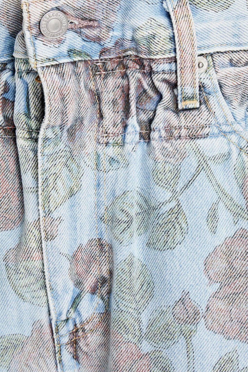 GANNI X LEVI'S Hoch sitzende Jeans mit Raffung und floralem Print