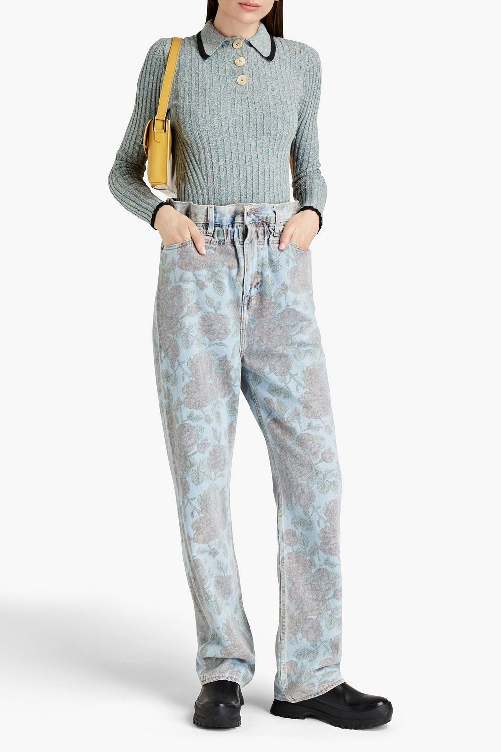 GANNI X LEVI'S Hoch sitzende Jeans mit Raffung und floralem Print