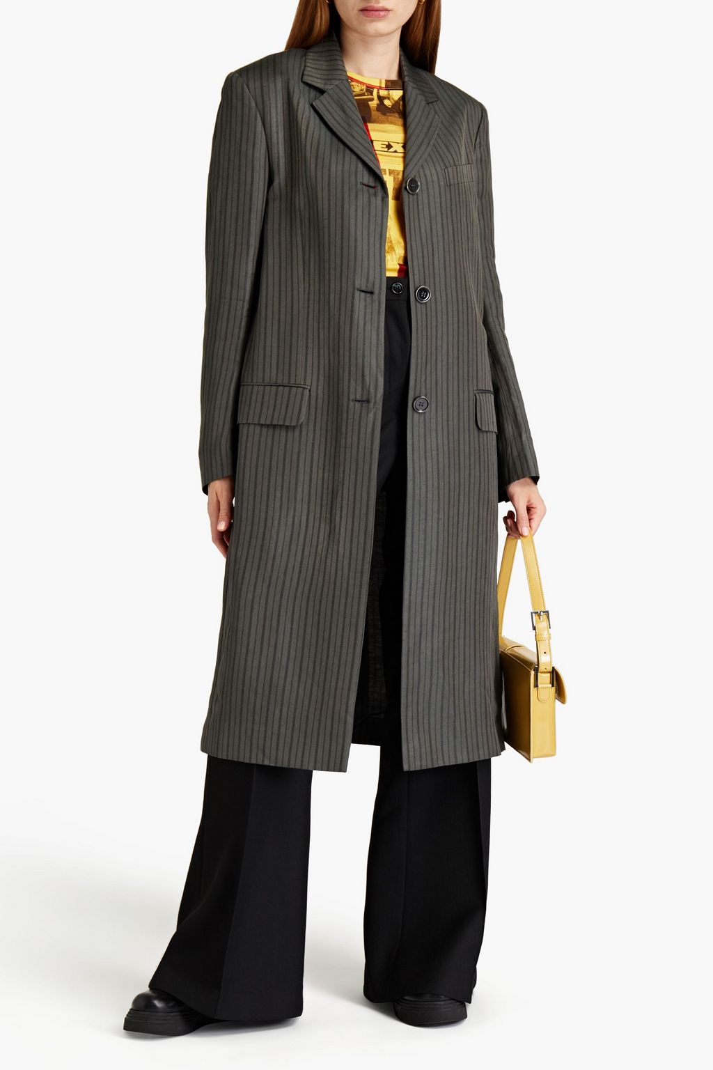 ACNE STUDIOS معطف من التويل المصنوع من مزيج الكتان مخطط