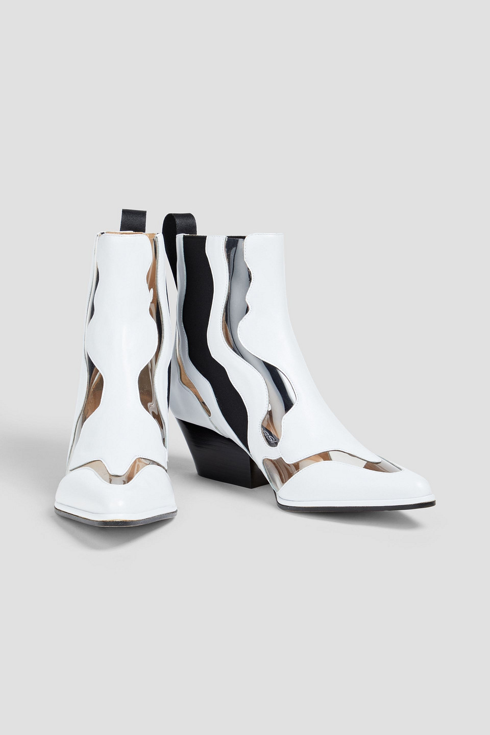 Shop Sergio Rossi Pvc-trimmed Leather Ankle Boots In White