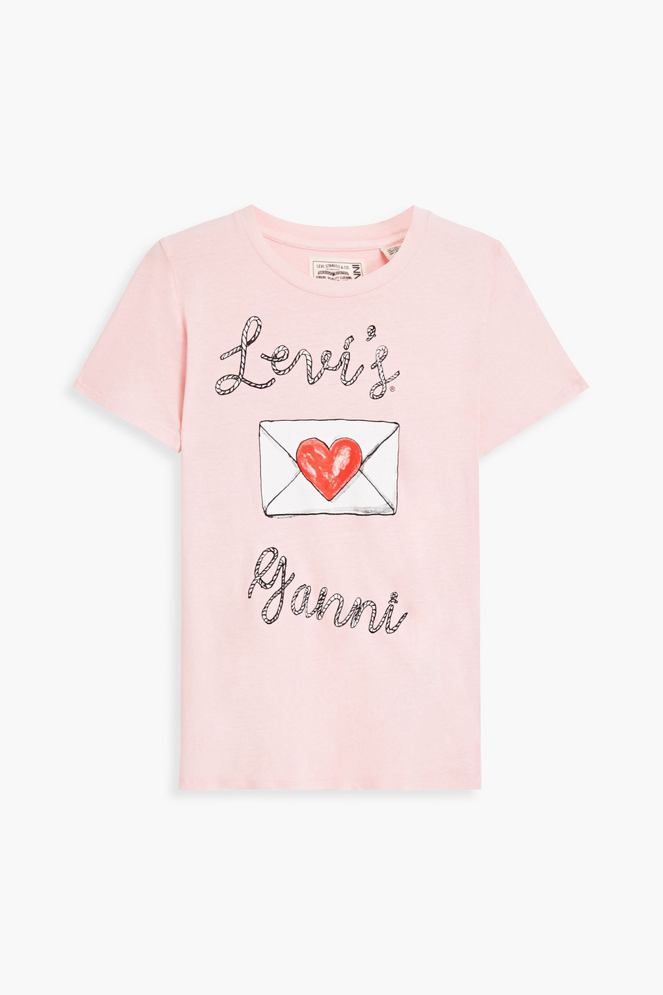 ganni - printed slub jersey t-shirt - pink - xs