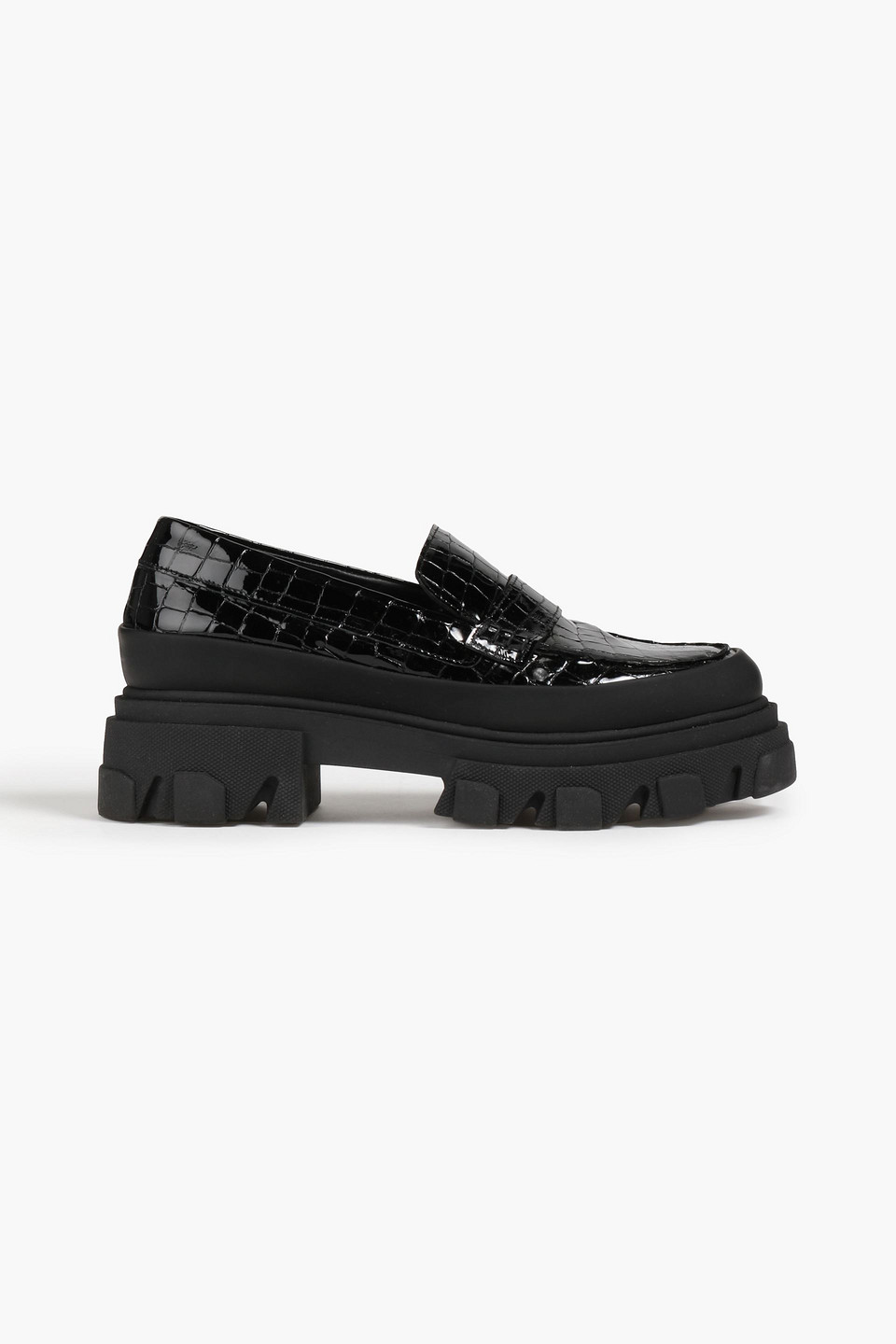 Ganni Croceffect Patentleather Platform Loafers In Black ModeSens