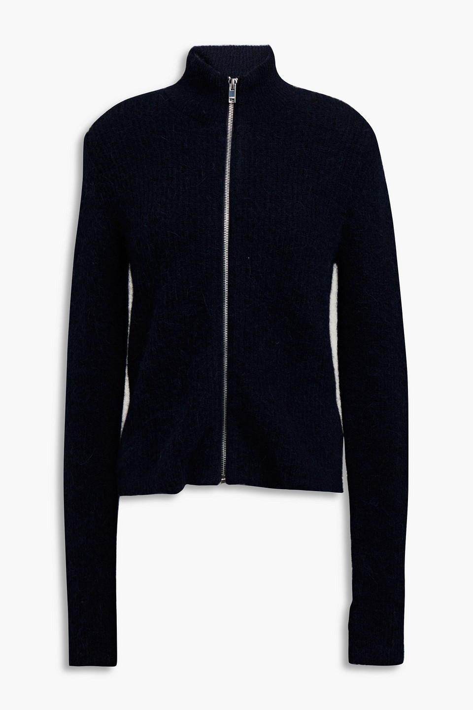 Ganni Brushed Ribbed-knit Cardigan In Navy ModeSens