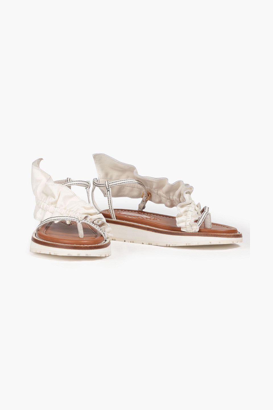 Zimmermann Ruffled Leather Sandals In Off-white