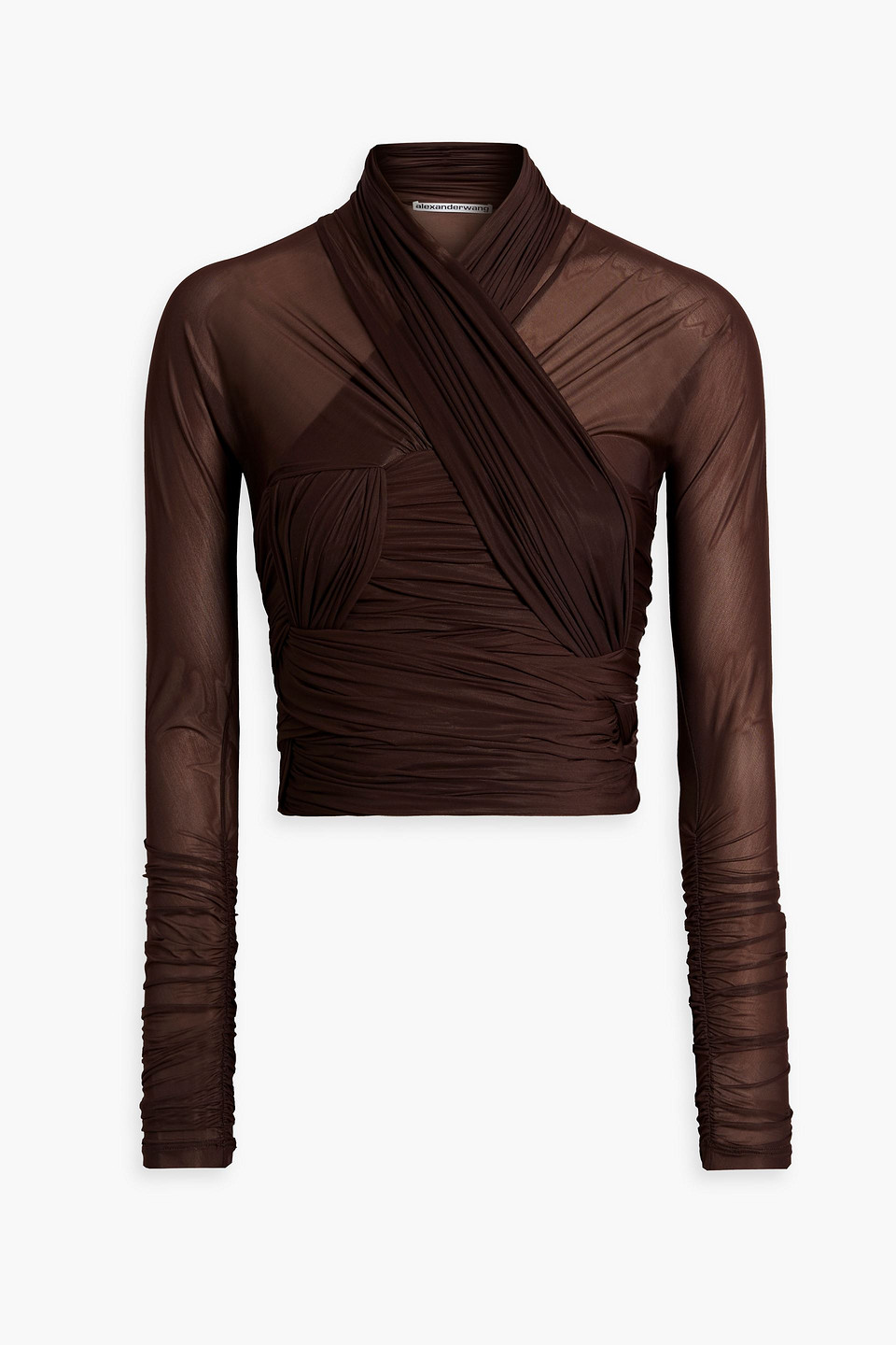 Alexander Wang Ruched Draped Top In Hosiery Jersey In Chocolate