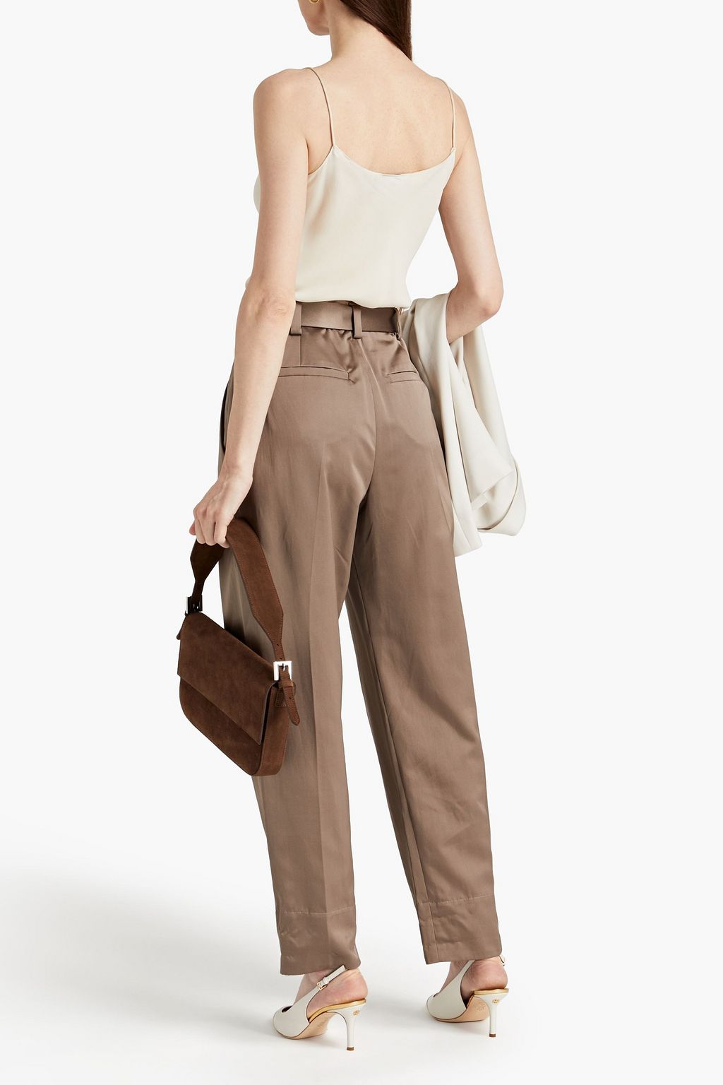 BRUNELLO CUCINELLI Hose aus glänzendem Twill aus einer Seiden-Baumwollmischung mit Zierperlen