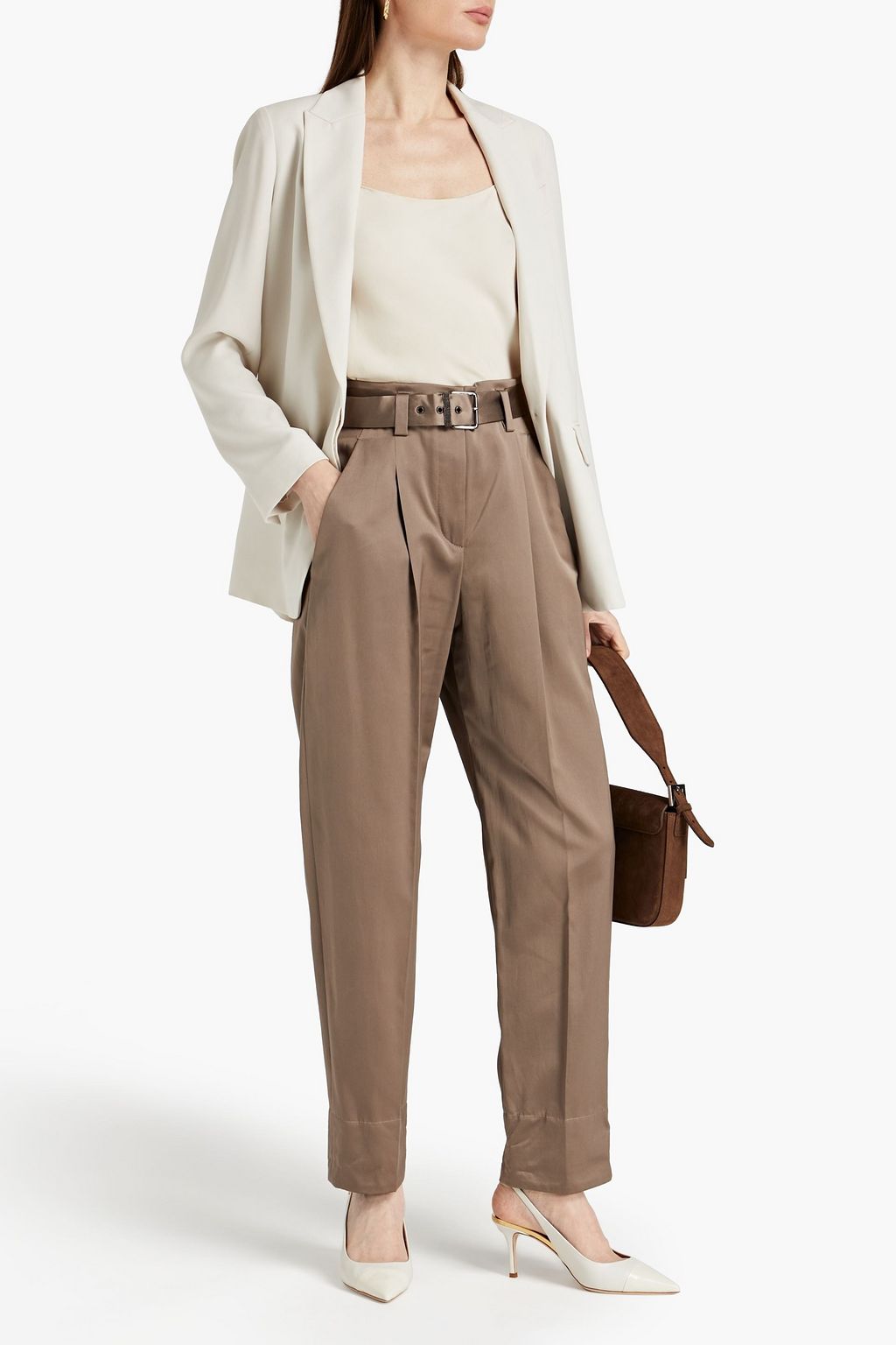 BRUNELLO CUCINELLI Hose aus glänzendem Twill aus einer Seiden-Baumwollmischung mit Zierperlen
