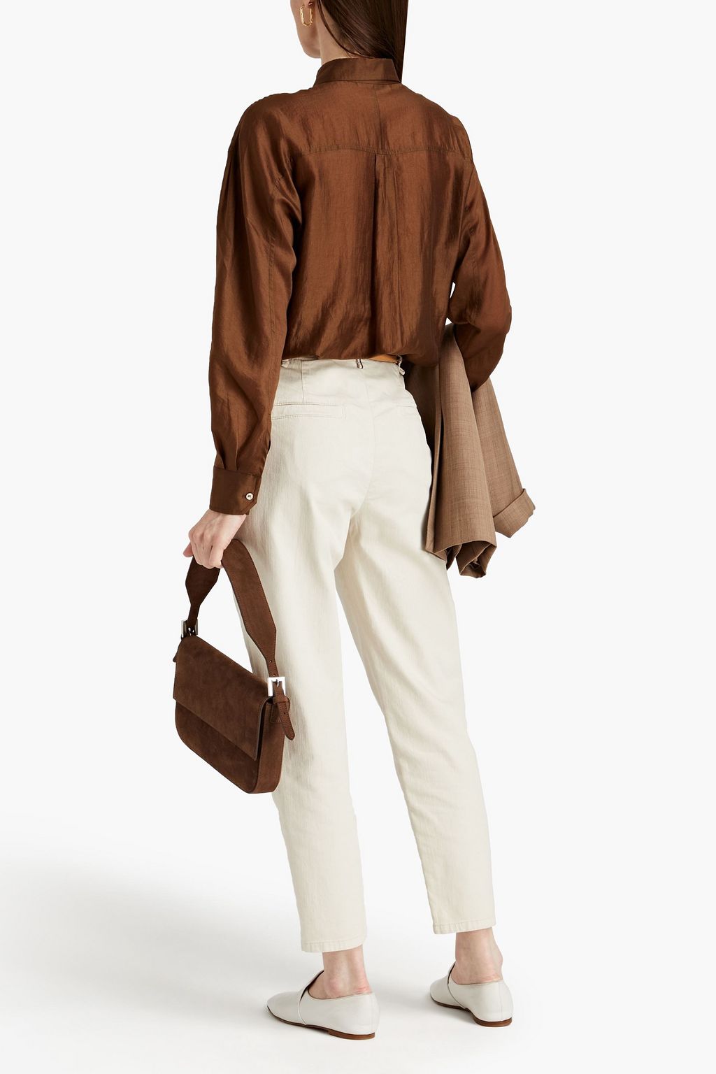 BRUNELLO CUCINELLI Pleated bead-embellished high-rise tapered jeans