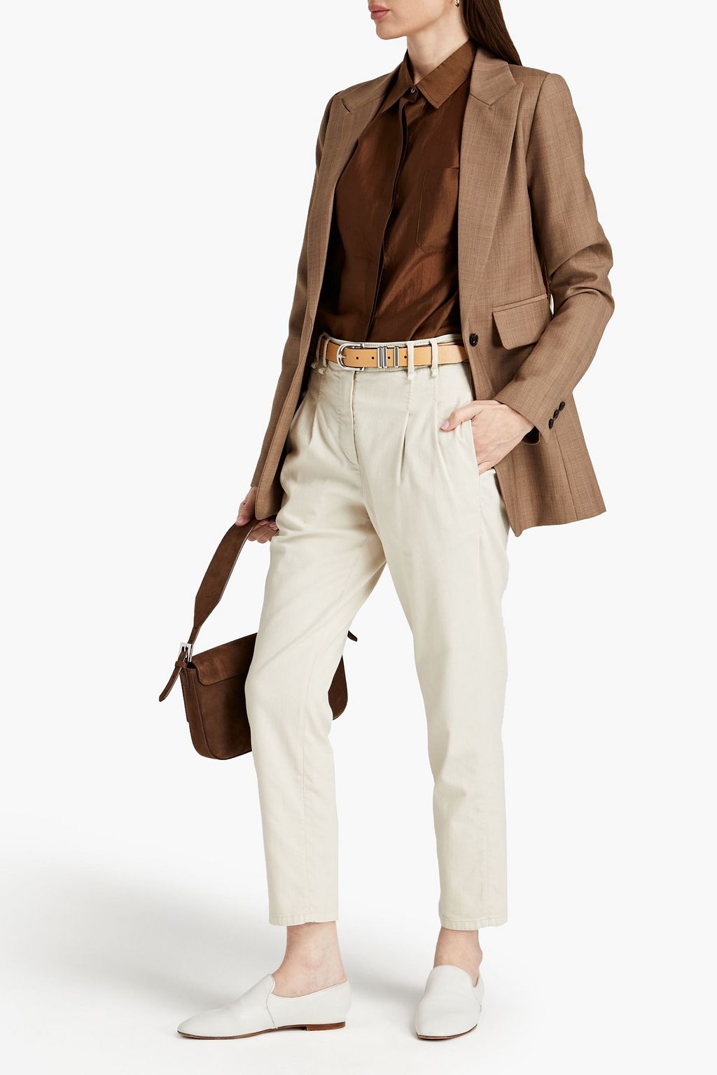 BRUNELLO CUCINELLI Pleated bead-embellished high-rise tapered jeans
