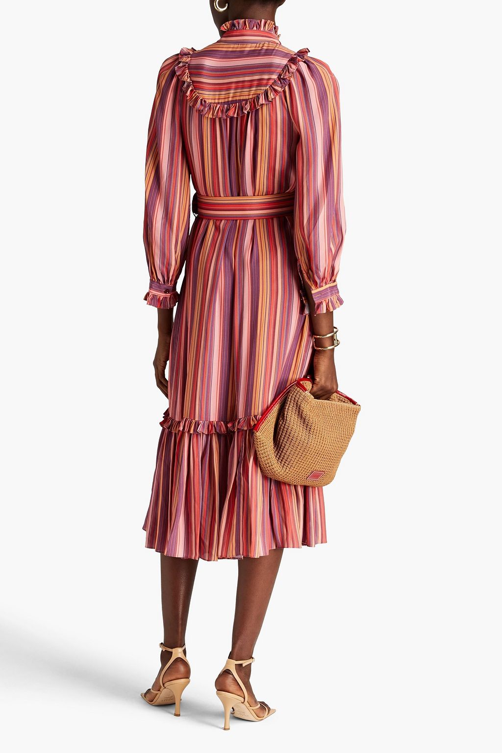 ZIMMERMANN Ruffled striped crepe de chine midi shirt dress