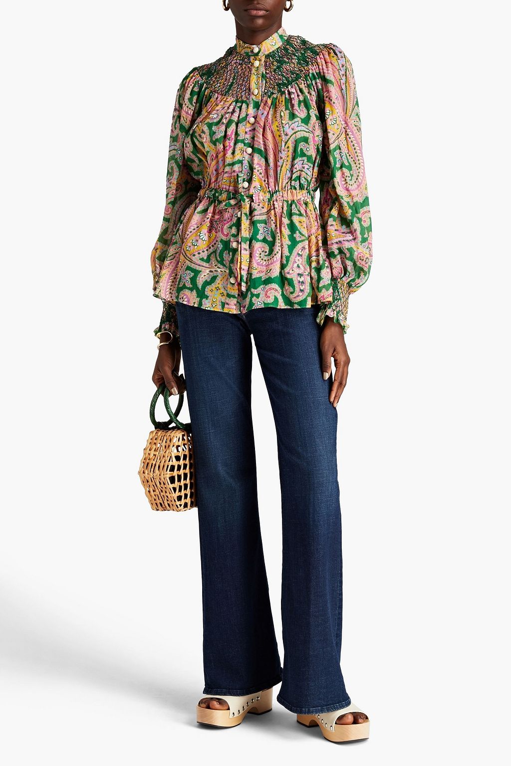 ZIMMERMANN Bluse aus Ramie mit Print und Raffung