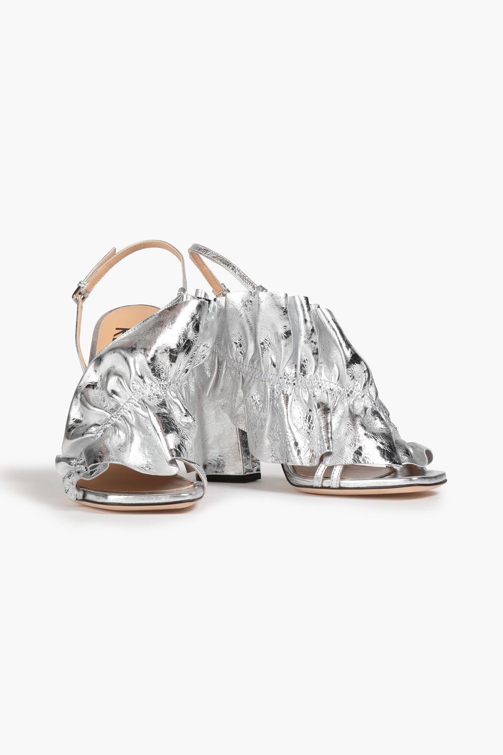 SERGIO ROSSI Ruffled metallic crinkled-leather sandals