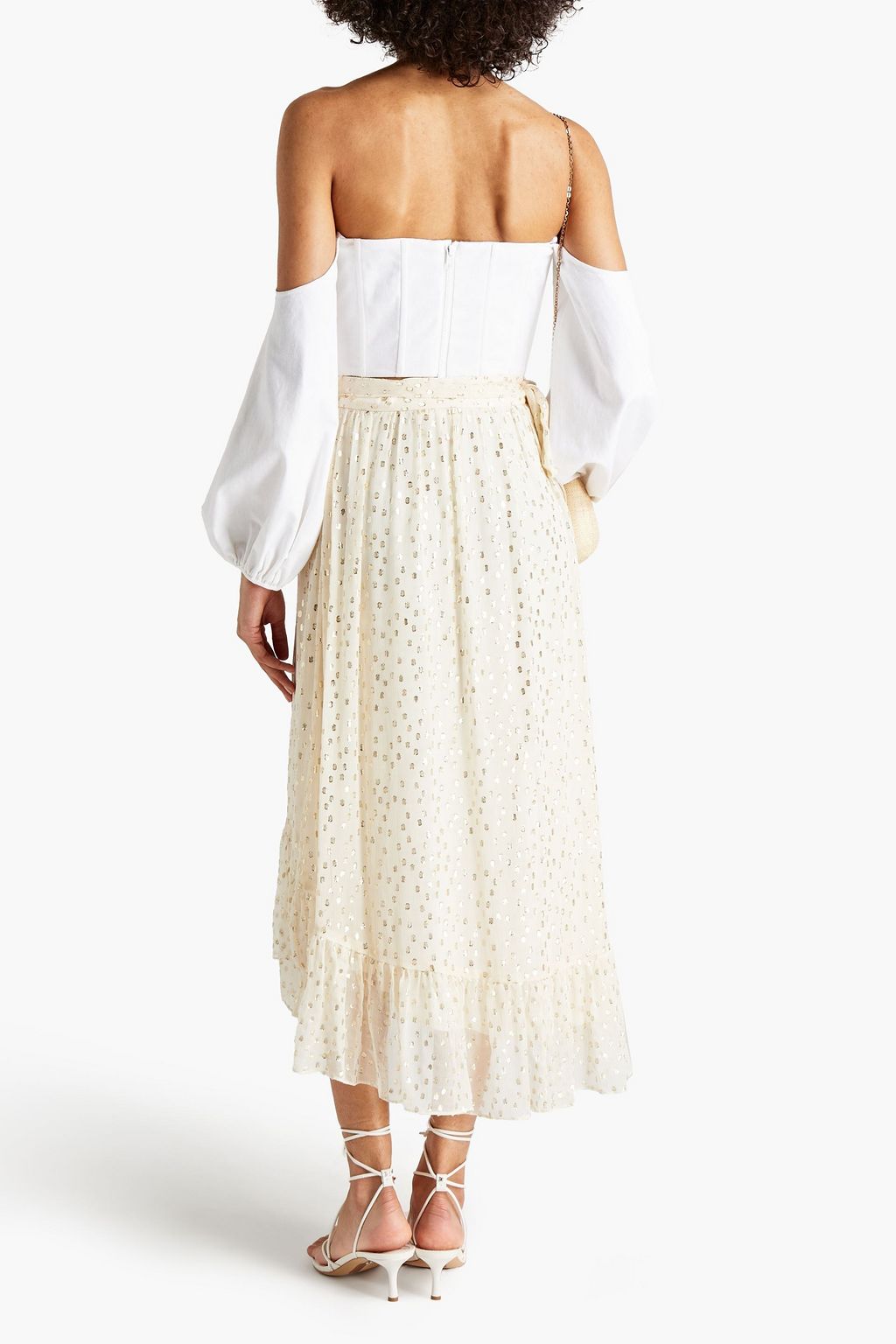 ZIMMERMANN Ruffled metallic fil coupé silk-blend midi wrap skirt