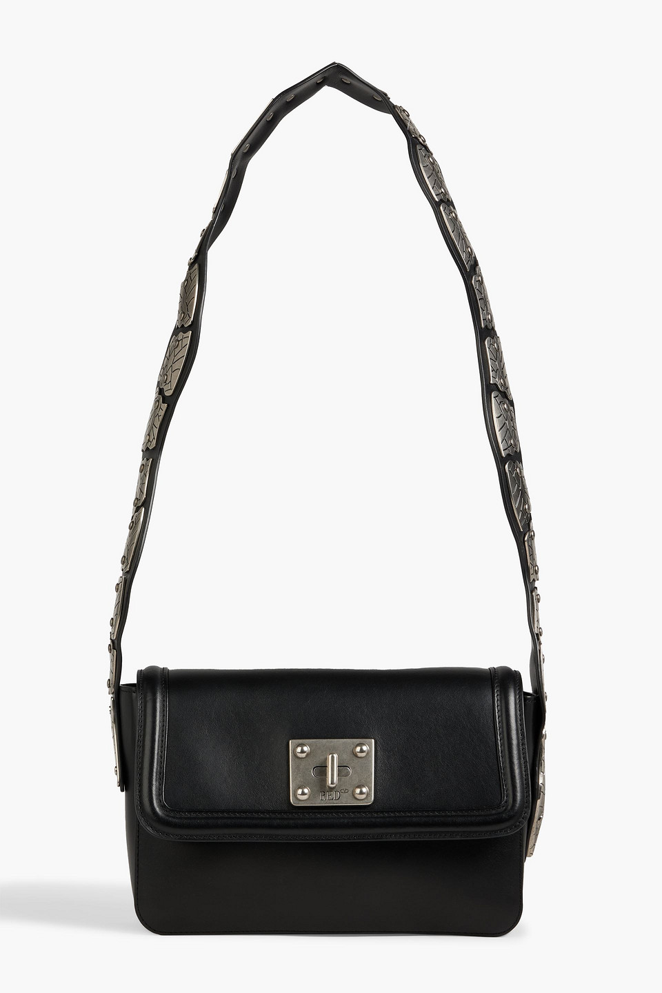 Red Valentino Sin Embellished Leather Shoulder Bag In Black