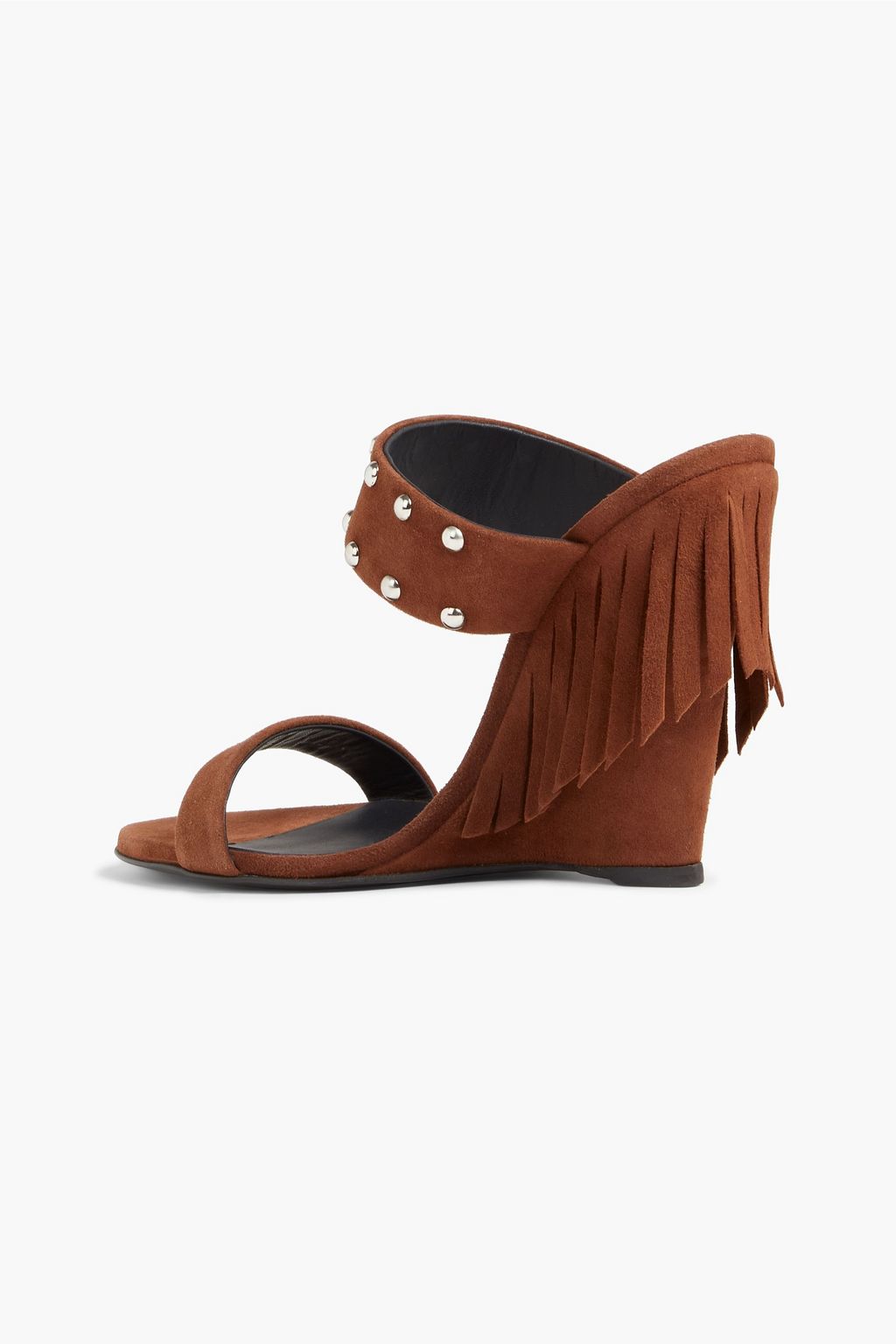 GIUSEPPE ZANOTTI Fringed studded suede wedge mules