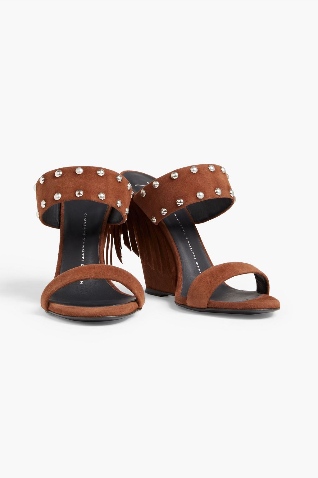 GIUSEPPE ZANOTTI Fringed studded suede wedge mules