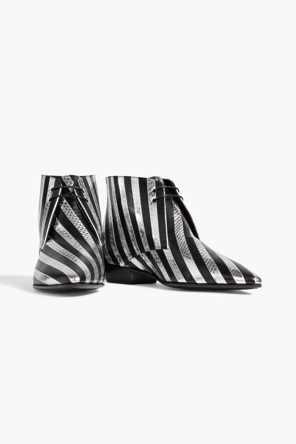 SAINT LAURENT Jonas 25 striped metallic smooth and snake-effect leather boots
