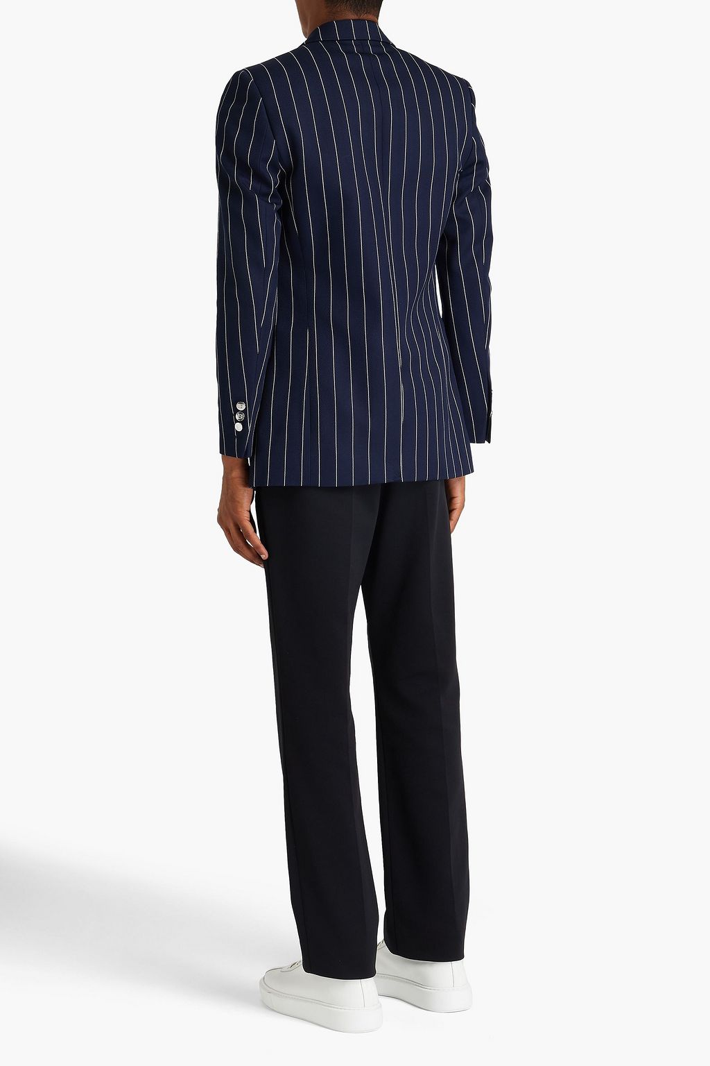 BALMAIN Double-breasted appliquéd striped wool-twill blazer