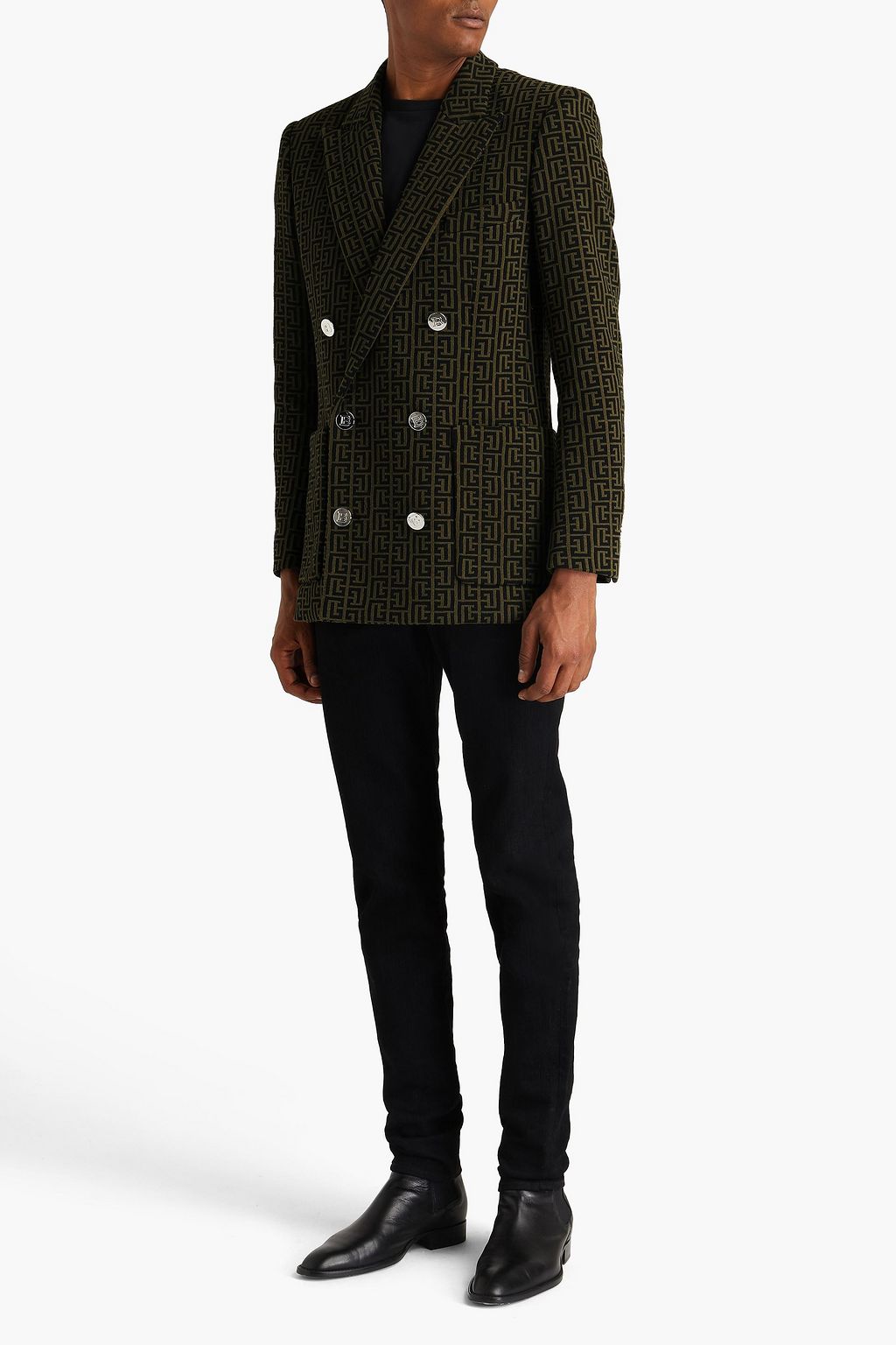 BALMAIN Double-breasted cotton-blend jacquard blazer
