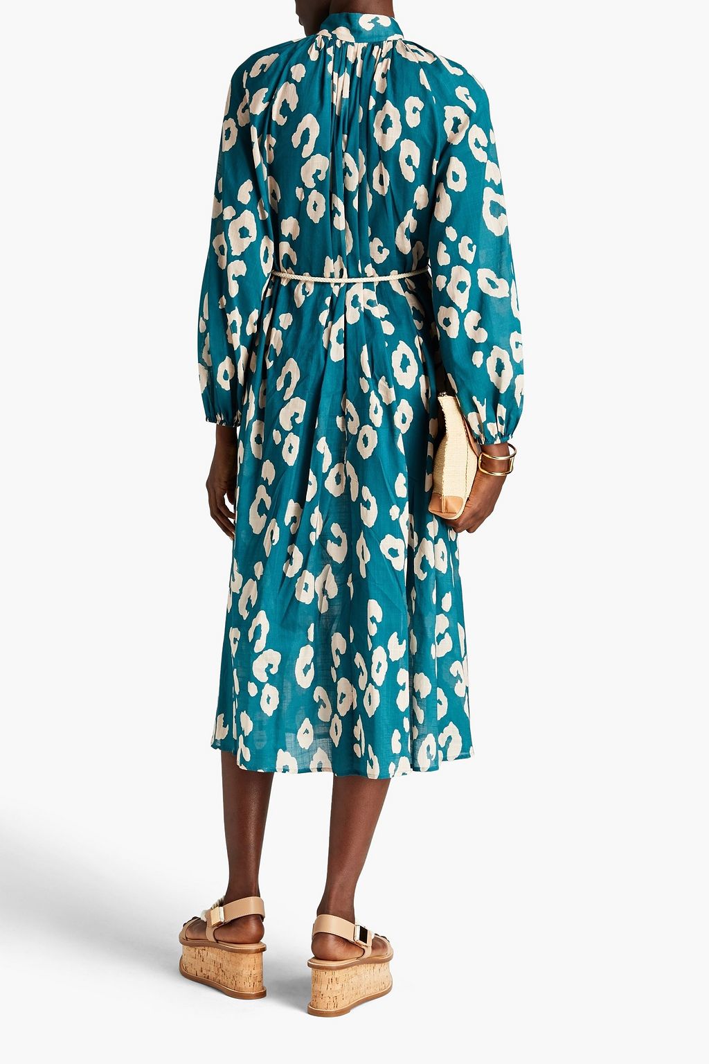 ZIMMERMANN Gathered leopard-print cotton midi shirt dress