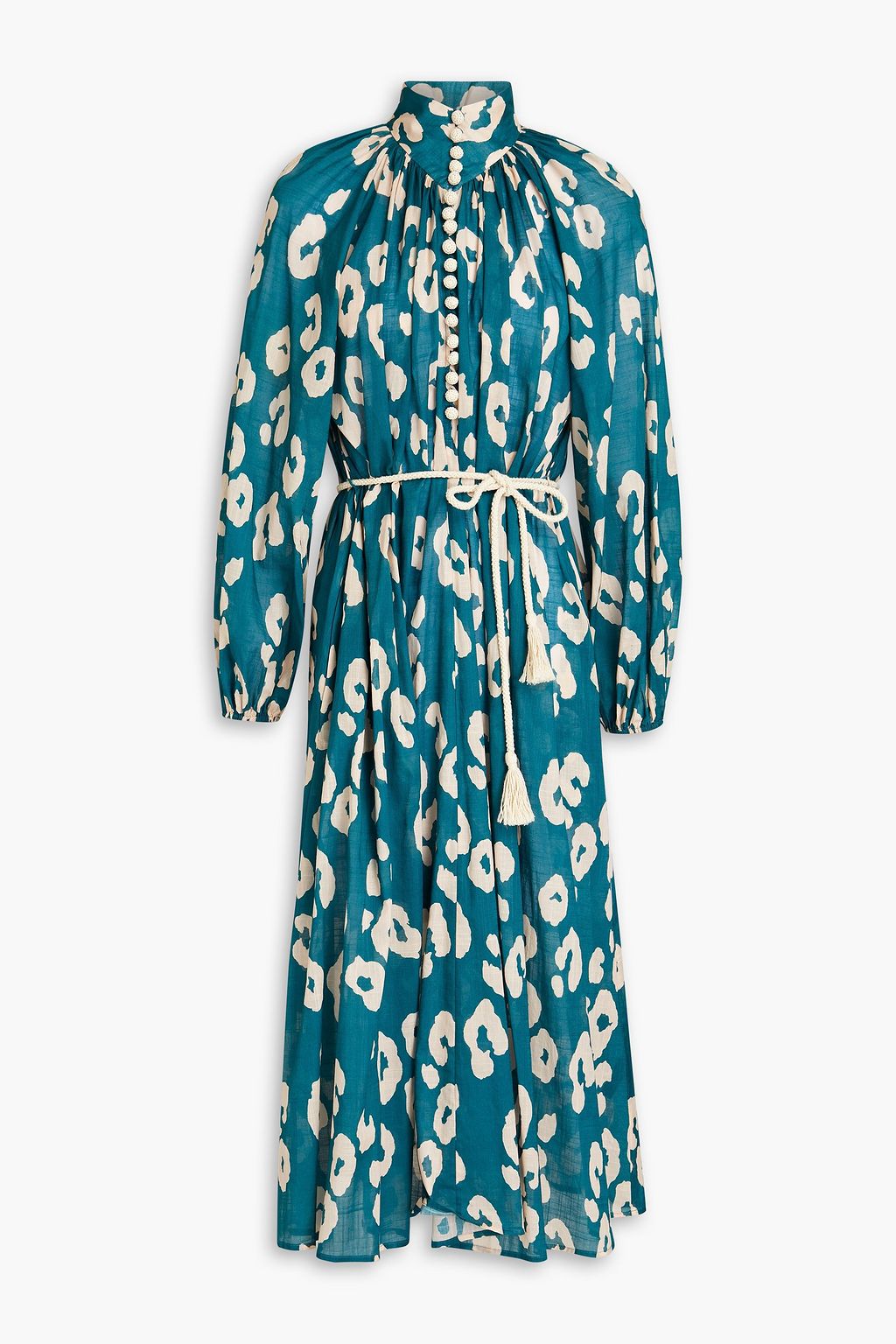 ZIMMERMANN Gathered leopard-print cotton midi shirt dress | THE OUTNET