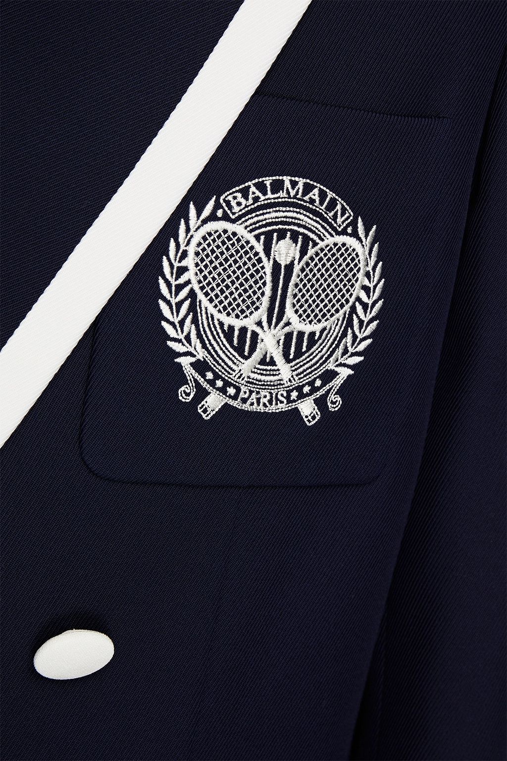 BALMAIN Doppelreihiger, zweifarbiger Blazer aus Woll-Gabardine