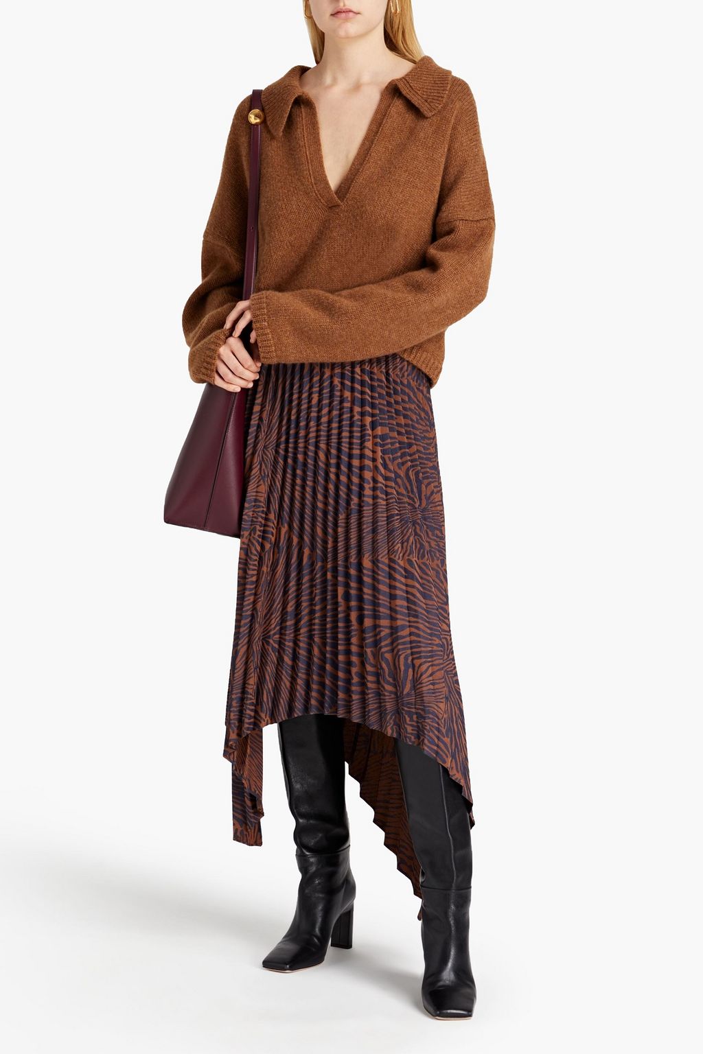 BY MALENE BIRGER Nicadora pleated zebra-jacquard midi skirt