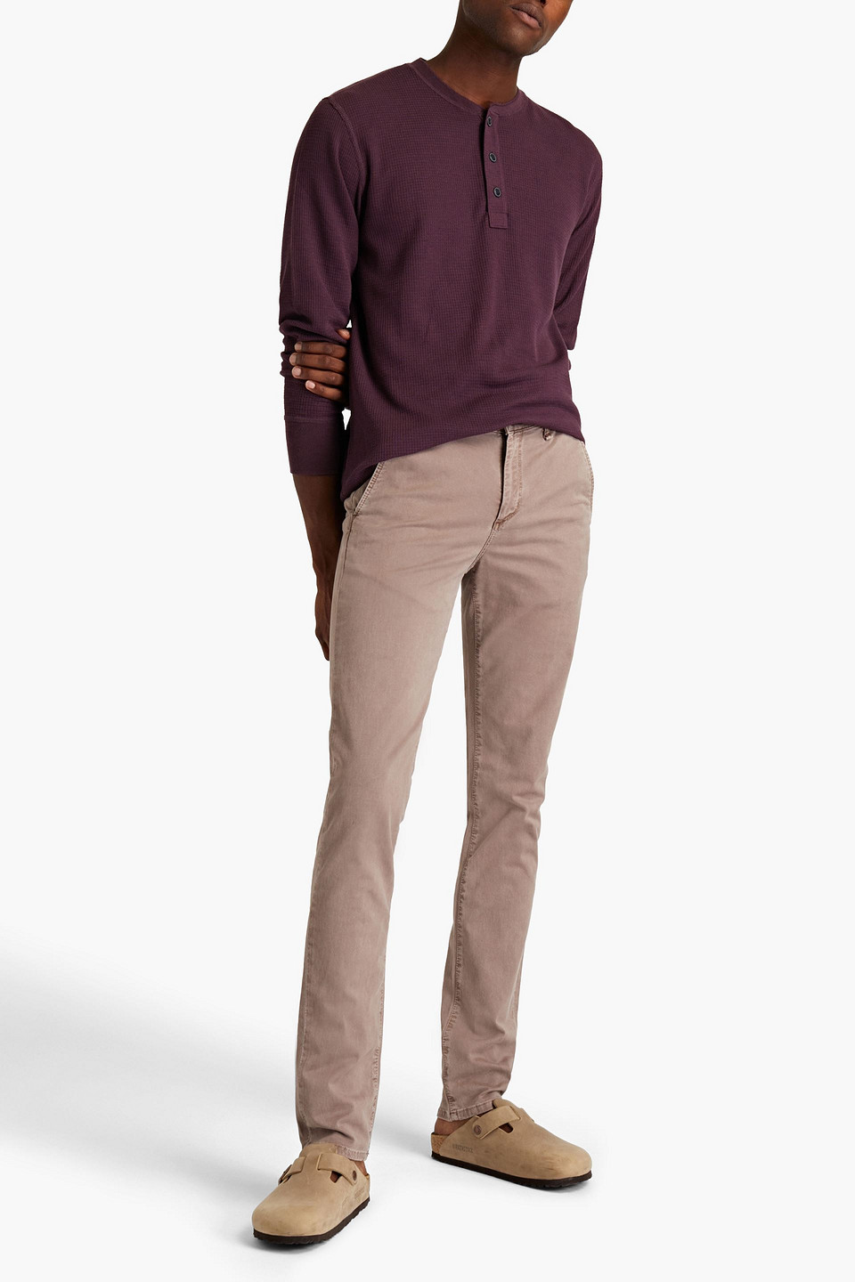 Rag & Bone Man Waffle-knit Cotton-blend Henley T-shirt In Purple