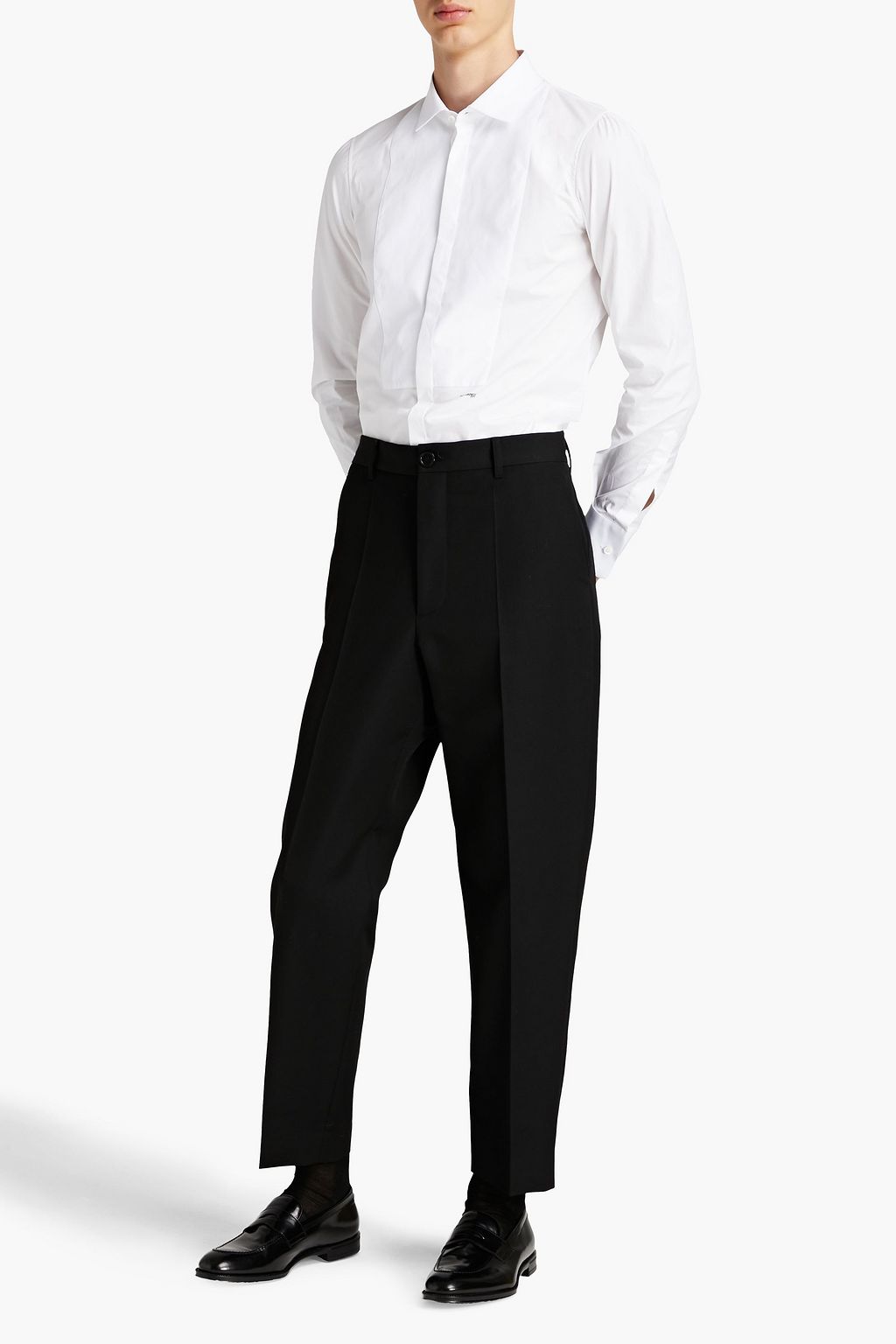 DSQUARED2 Logo-print cotton-blend poplin tuxedo shirt