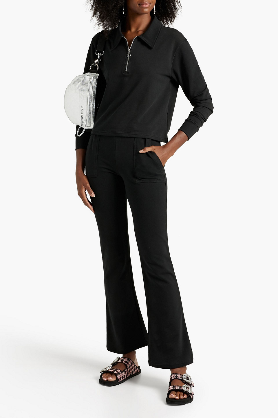 Simkhai French Cotton-blend Terry Bootcut Pants In Black