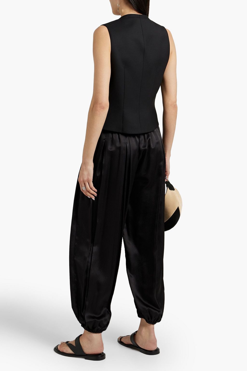 NILI LOTAN Ibiza pleated hammered silk-satin tapered pants
