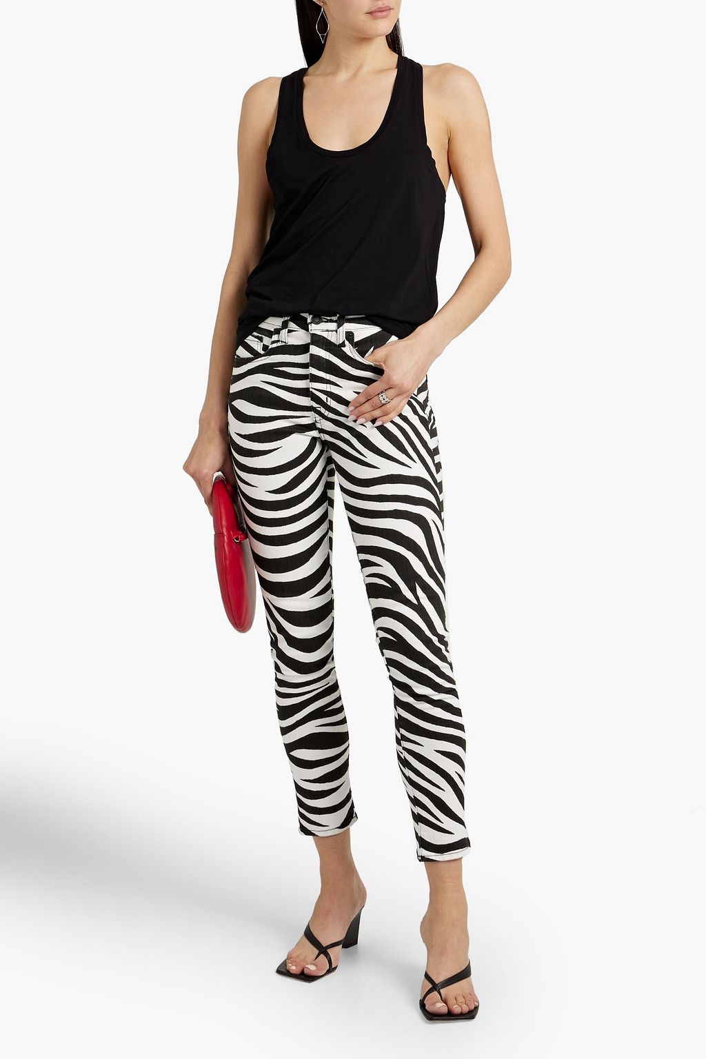 NILI LOTAN Zebra-print mid-rise slim-leg jeans
