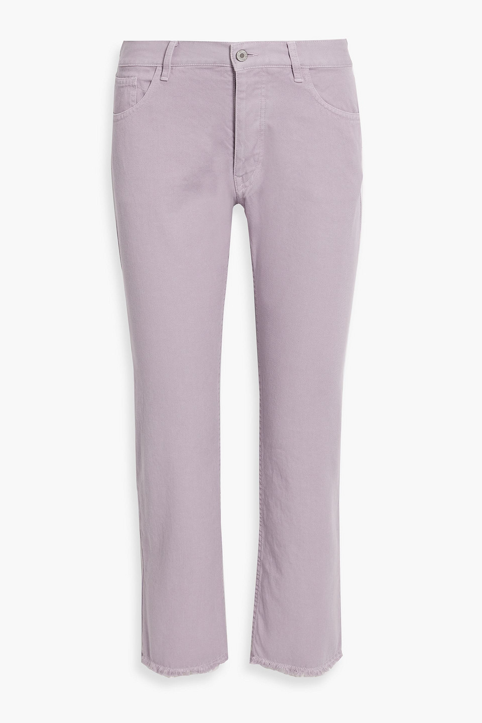 Frayed cotton-twill straight-leg pants