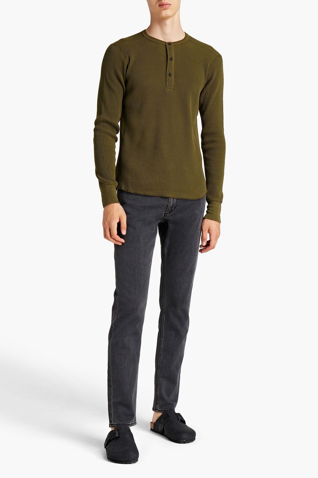 RAG & BONE Devon paneled waffle-knit cotton Henley T-shirt