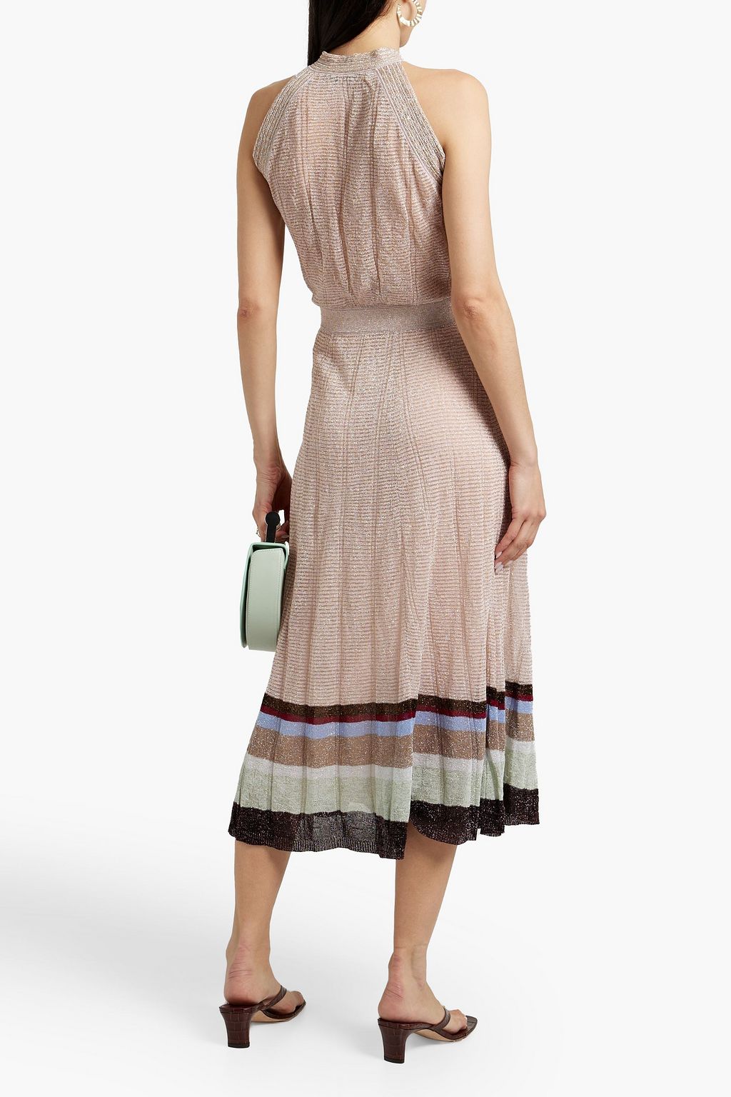 MISSONI Metallic striped crochet-knit midi dress