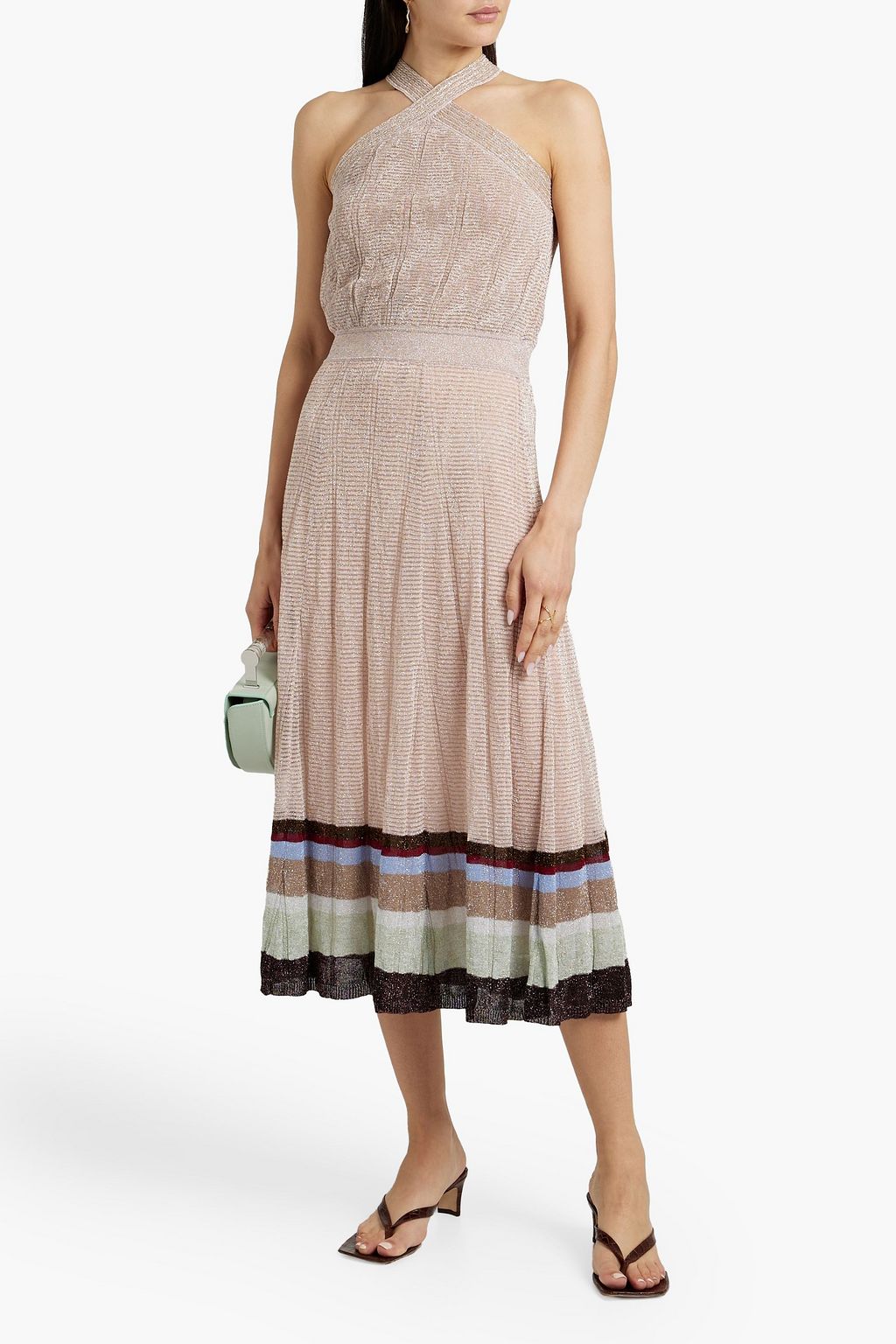 MISSONI Metallic striped crochet-knit midi dress