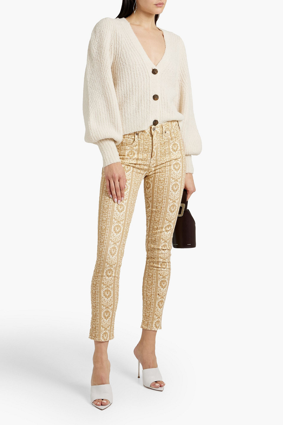 Nili Lotan Printed Mid-rise Skinny Jeans In Sand