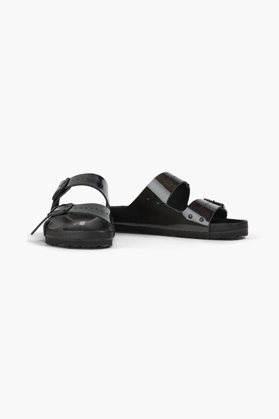 Rick Owens X Birkenstock Man Iridescent Patent-leather Slides In Black