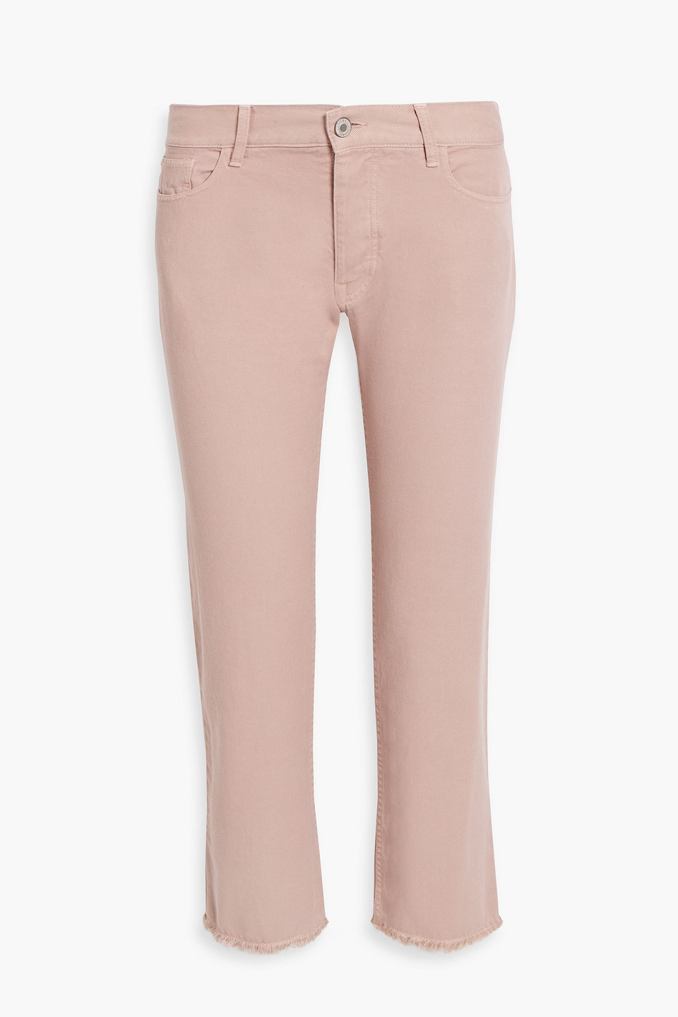 Frayed cotton-twill straight-leg pants