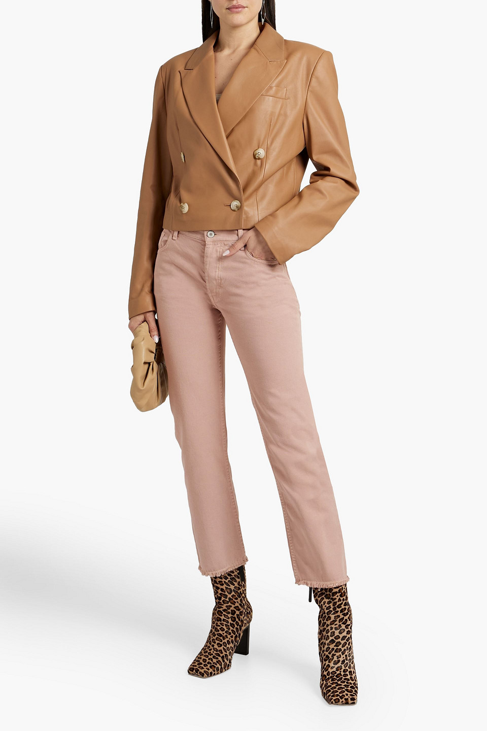 Nili Lotan Frayed Cotton-twill Straight-leg Pants In Blush