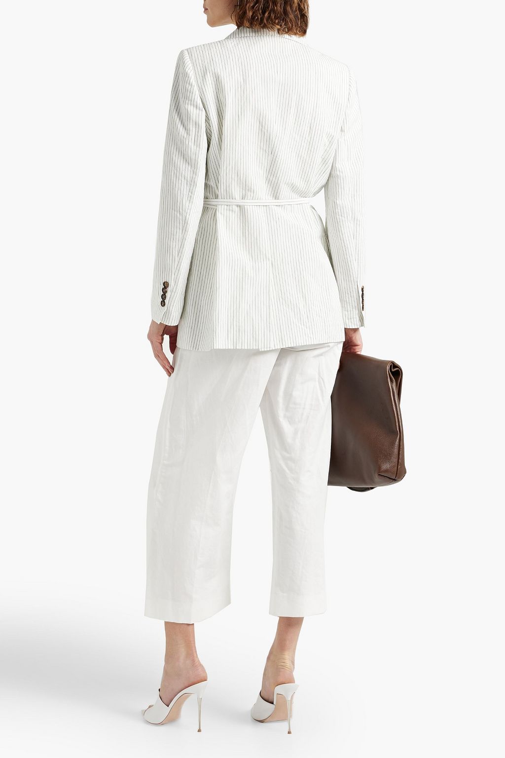 BRUNELLO CUCINELLI بليزر من مزيج الكتان والقطن بتصميم مقلّم