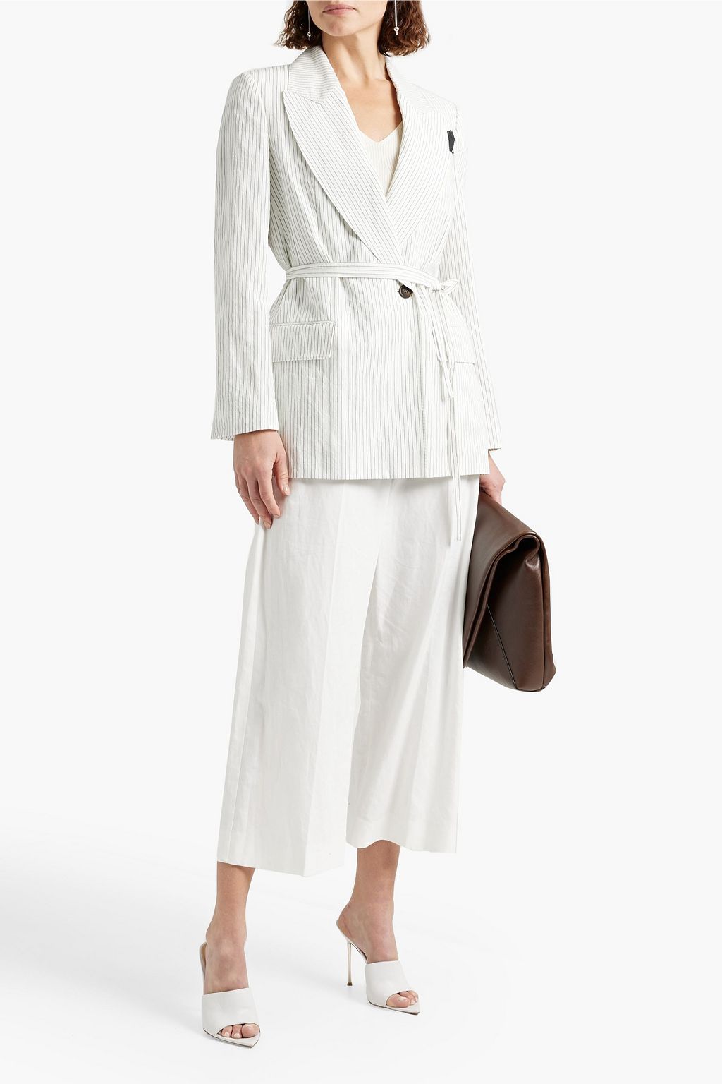 BRUNELLO CUCINELLI بليزر من مزيج الكتان والقطن بتصميم مقلّم
