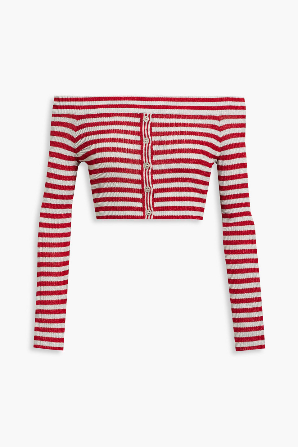 missoni - striped metallic ribbed-knit off-the shoulder cropped top - red - it 42