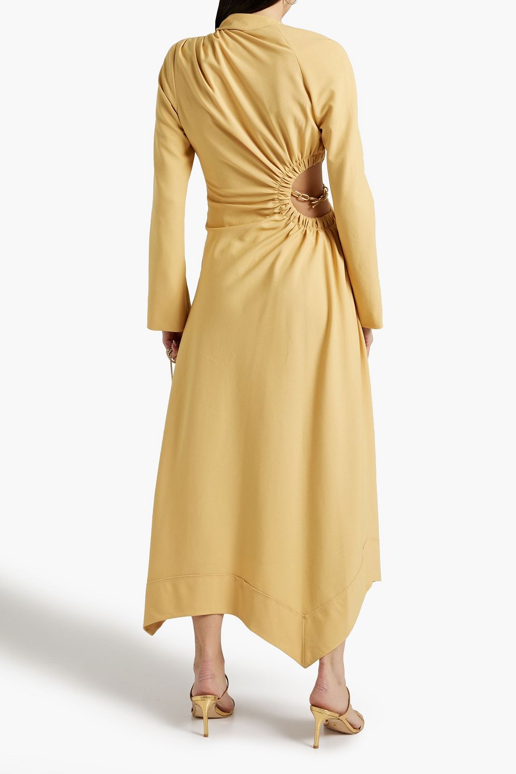 JONATHAN SIMKHAI Chain-embellished cutout gathered crepe midi dress