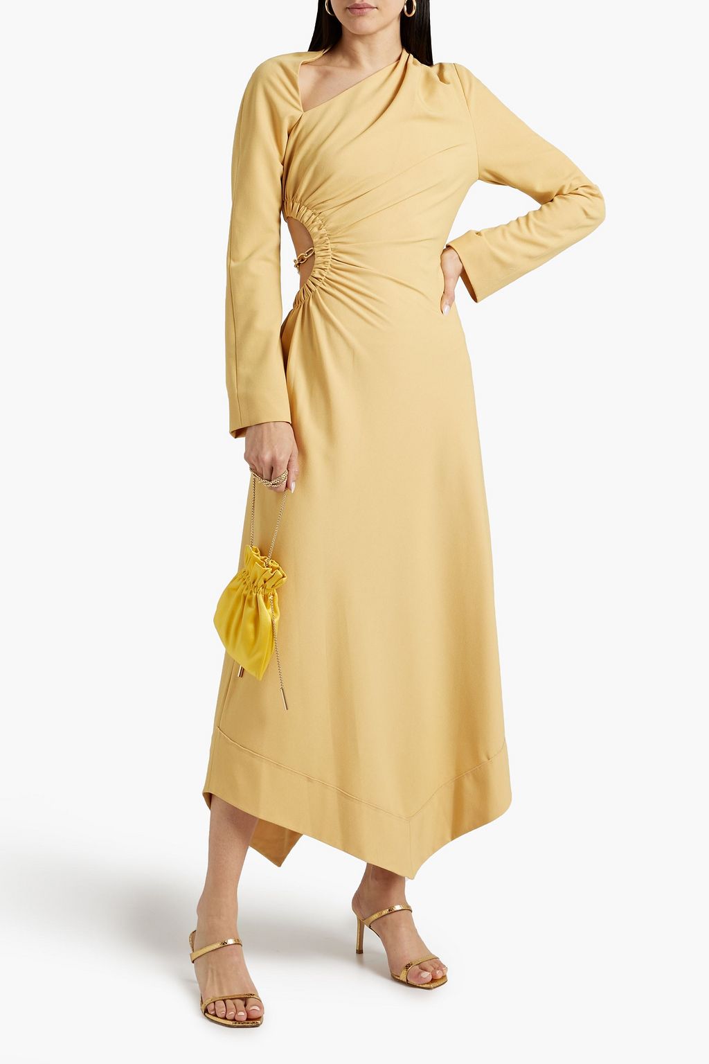 JONATHAN SIMKHAI Chain-embellished cutout gathered crepe midi dress