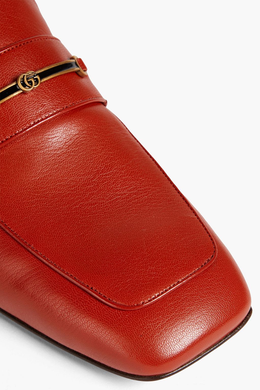GUCCI Embellished textured-leather loafers