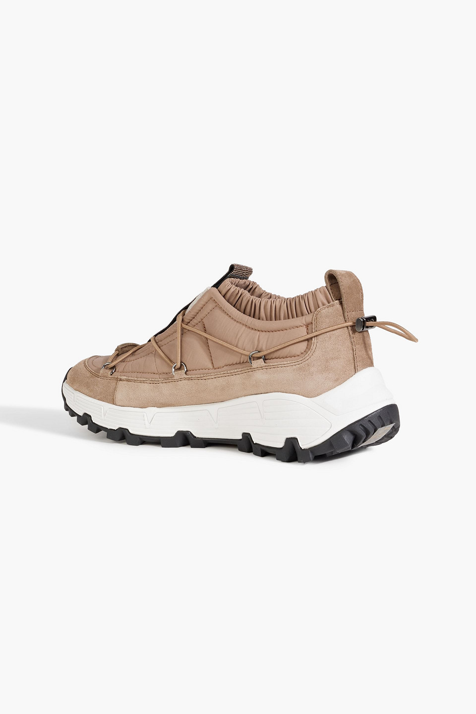Brunello Cucinelli Bead-embellished Shell And Suede Sneakers In Light Brown